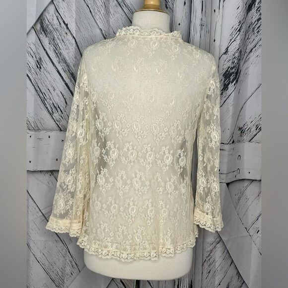 Sheer Lace and Mesh Cardigan Bell Sleeves S - Picture 3 of 4